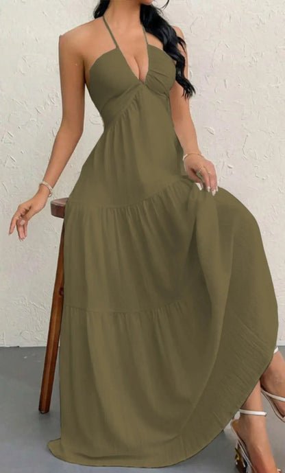Women'S Plain Dress, Summer Clothes Women, Casual Sleeveless Backless Dress for Beach Holiday Vacation, Ladies Summer Clothes