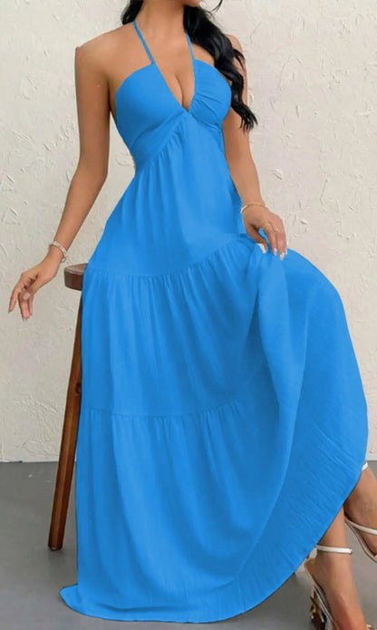 Women'S Plain Dress, Summer Clothes Women, Casual Sleeveless Backless Dress for Beach Holiday Vacation, Ladies Summer Clothes