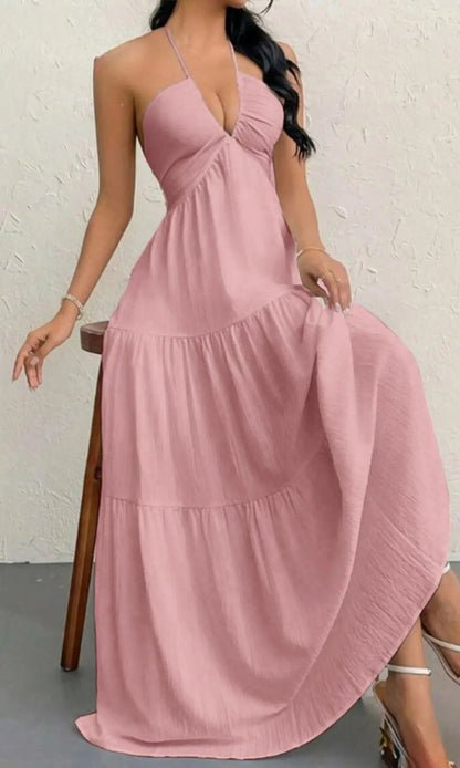 Women'S Plain Dress, Summer Clothes Women, Casual Sleeveless Backless Dress for Beach Holiday Vacation, Ladies Summer Clothes