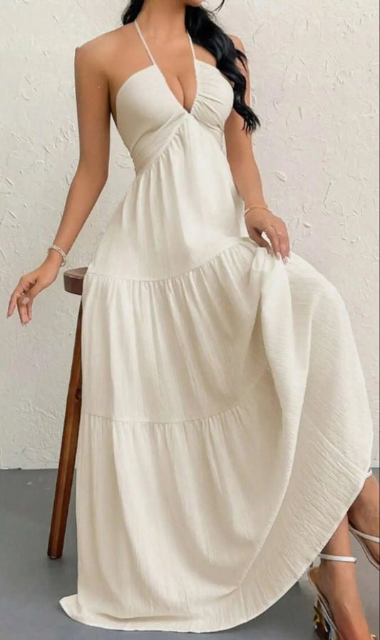 Women'S Plain Dress, Summer Clothes Women, Casual Sleeveless Backless Dress for Beach Holiday Vacation, Ladies Summer Clothes